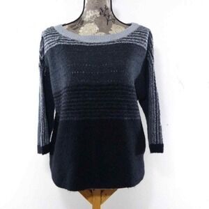Caslon Sweater‎ Women S Wool Ombre Soft Pullover Black Gray Colorblock Vintage